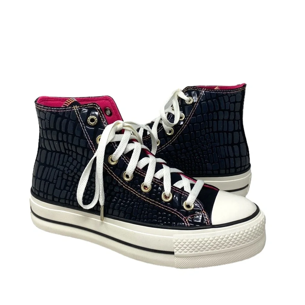 Converse Lift Platform Leather Canvas High Casual Women Shoes Black Pink A06864C